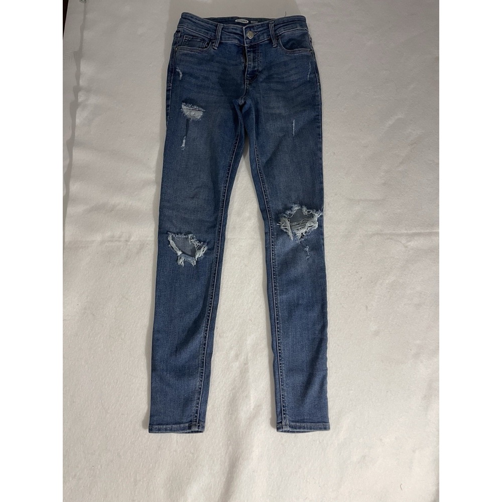 Old Navy Womens Distressed Rockstar Super Skinny Mid Rise Denim Jeans Size 0